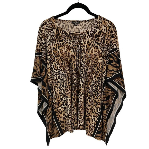 Iman Animal Print‎ Poncho Tunic, Size XS, Cheetah, Boho, Kaftan, Vintage 1980's - Picture 1 of 10